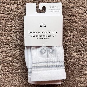 ALO Yoga Unisex Half-Crew Socks - White/Titanium size S